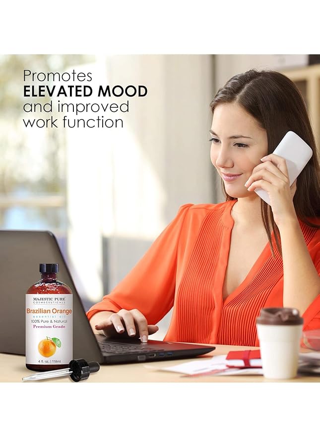 Majestic Pure Brazilian Orange Essential Oil with Glass Dropper - Huge 4 Fl Oz - 100% Pure and Natural Br Orange Oil - Premium Grade Essential Oils for Diffuser, Aromatherapy, Soap and Candle Making