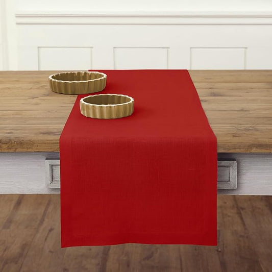 Solino Home Linen Red Table Runner 144 Inches Long - 100% Pure Linen Extra Long Table Runner 14 x 144 Inch - Fete