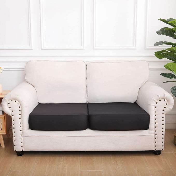 hyha Waterproof Couch Cushion Covers, Stretch Sofa Couch Seat Slipcover for Dog Washable, Non-Slip Waterproof Outdoor Cushion Covers for Patio Furniture Replacement (2 Pieces, Black)