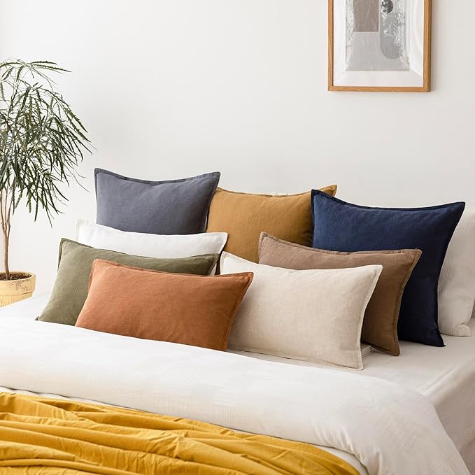 Foindtower Pack of 2, Decorative Linen Soild Throw Pillow Covers Soft Accent Square Cushion Case Boho Farmhouse Pillowcase for Chair Couch Sofa Bedroom Living Room Home Decor 26 x 26 Inch Navy Blue