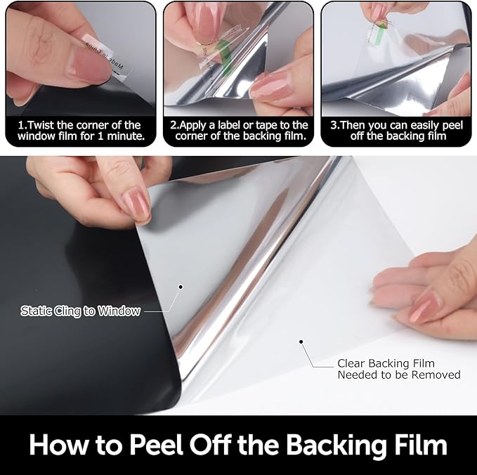 HIDBEA Mirror Blackout Window Film,100% Light Blocking Room Darkening Window Privacy Film,Mirror Glass Window Film Heat Control,Removable Window Cover Tint for Day Sleep(Mirror Black,23.6in x 6.5ft)