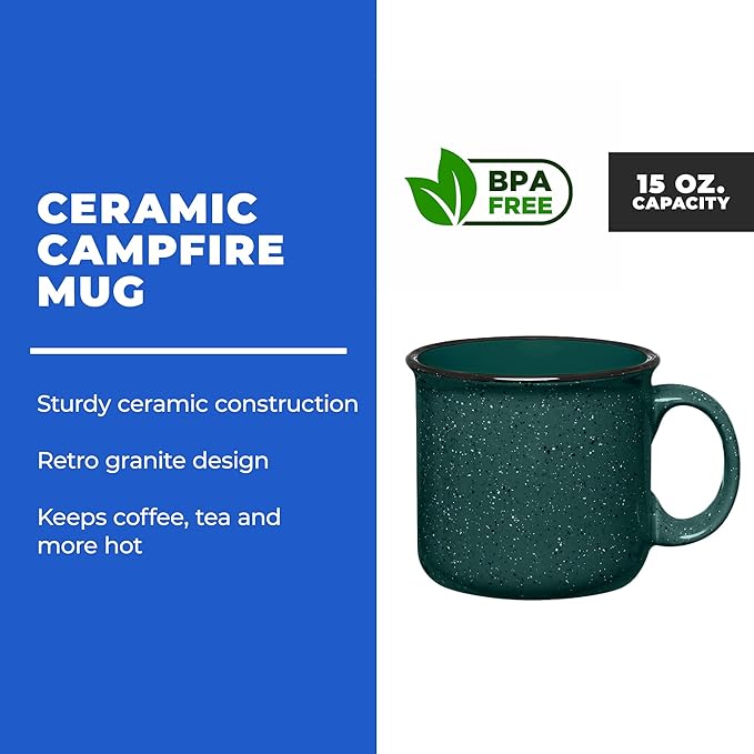 Set of 16 Ceramic Campfire Mugs – 15 Oz, Lime – Coffee & Tea Cups for Home, Work, Travel, Camping – Customizable, Great for DIY, Events, Companies