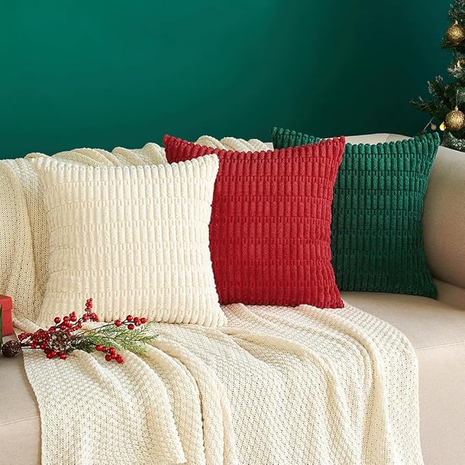 MIULEE Pack of 2 Corduroy Decorative Lumbar Throw Pillow Covers 20x12 Inch Soft Boho Striped Pillow Covers Modern Farmhouse Home Decor for Sofa Living Room Couch Bed Cream White