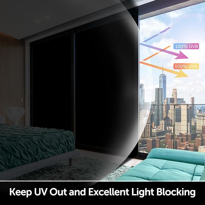 HIDBEA Mirror Blackout Window Film,100% Light Blocking Room Darkening Window Privacy Film,Mirror Glass Window Film Heat Control,Removable Window Cover Tint for Day Sleep(Mirror Black,23.6in x 6.5ft)