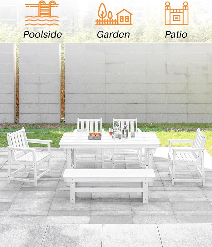 HDPE Outdoor Bench, 55" Patio Bench Outdoor Furniture, Poly Lumber Adirondack Benches, All Weather HDPE Patio Backless Benches for Park, Poolside, Garden, Porch, Pearl