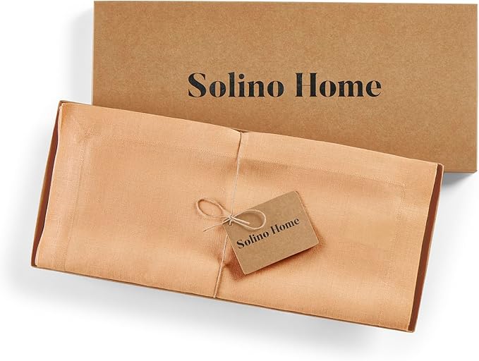 Solino Home Linen Table Runner 90 Inches Long - 100% Pure Linen Peach Table Runner 14 x 90 Inch - Fete