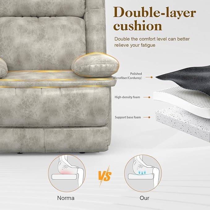 Recliner Chair for Adults, Oversized Manual Pull Tab Reclining Chair, 2-Tier Cushions, Minimalist Style Single Sofa for Living Room, RV (Polished Microfiber)