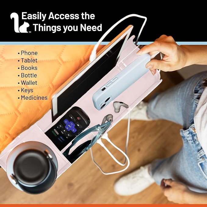 Squirrel Pink Bedside Perch for College Dorm Room Lofted Beds with USB-C & A Charging Ports, Teenage Gifts, Dorm Room Gifts, Gifts for college, fits most Hydro Flask, Oswala and Yeti bottles.