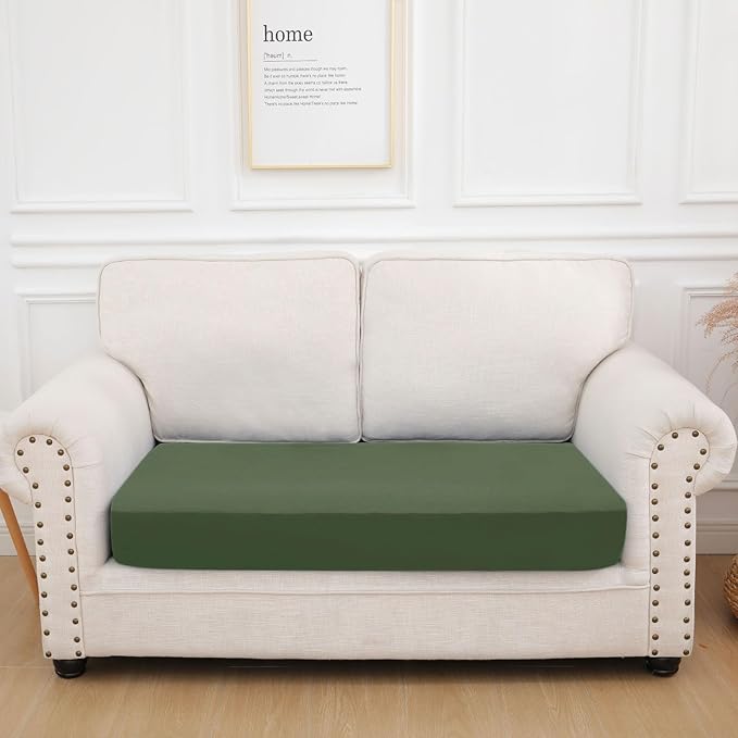 hyha Waterproof Couch Cushion Covers, Stretch Sofa Couch Seat Slipcover for Dog Washable, Non-Slip Waterproof Outdoor Cushion Covers for Patio Furniture Replacement (1 Piece for Medium, Bronze Green)