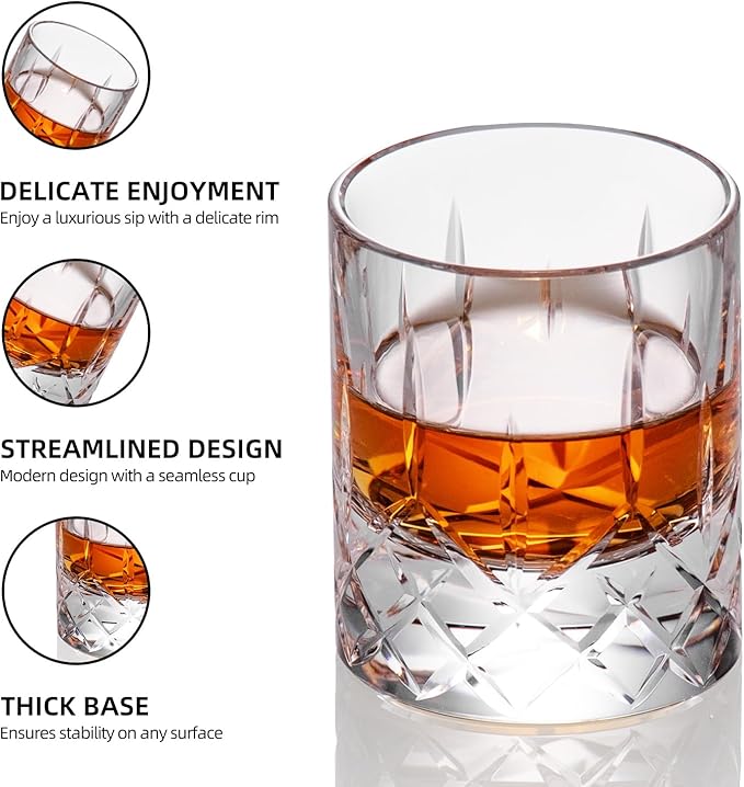 KAMMAK Crystal Whiskey Glasses Set of 2, Handcrafted 2.03oz Old Fashioned Glasses Stemless, Luxury Liquor Glasses, Hand Blown Scotch Cup for Women, Men Barware Gift for Cocktail, Bourbon