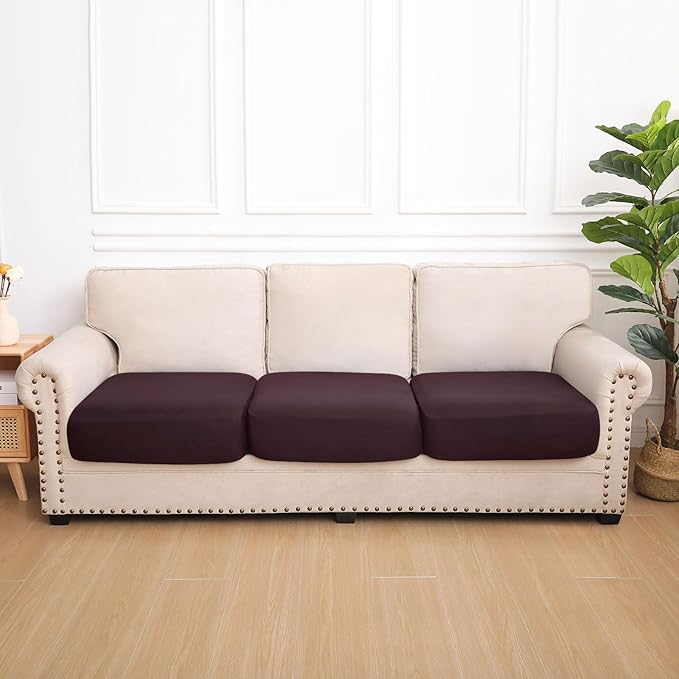 hyha Waterproof Couch Cushion Covers, Stretch Sofa Couch Seat Slipcover for Dog Washable, Non-Slip Waterproof Outdoor Cushion Covers for Patio Furniture Replacement (3 Pieces, Chocolate)