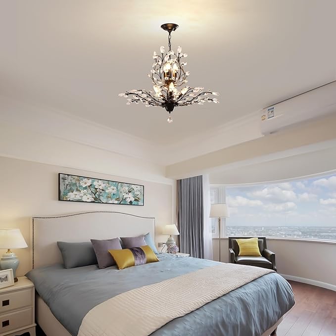 Ganeed Crystal Chandeliers,Vintage 8 Lights Pendant Light,K9 Clear Crystal Chandelier Lighting Fixtures,Ceiling Light for Living Room Bedroom Restaurant Porch Hallway (Black)