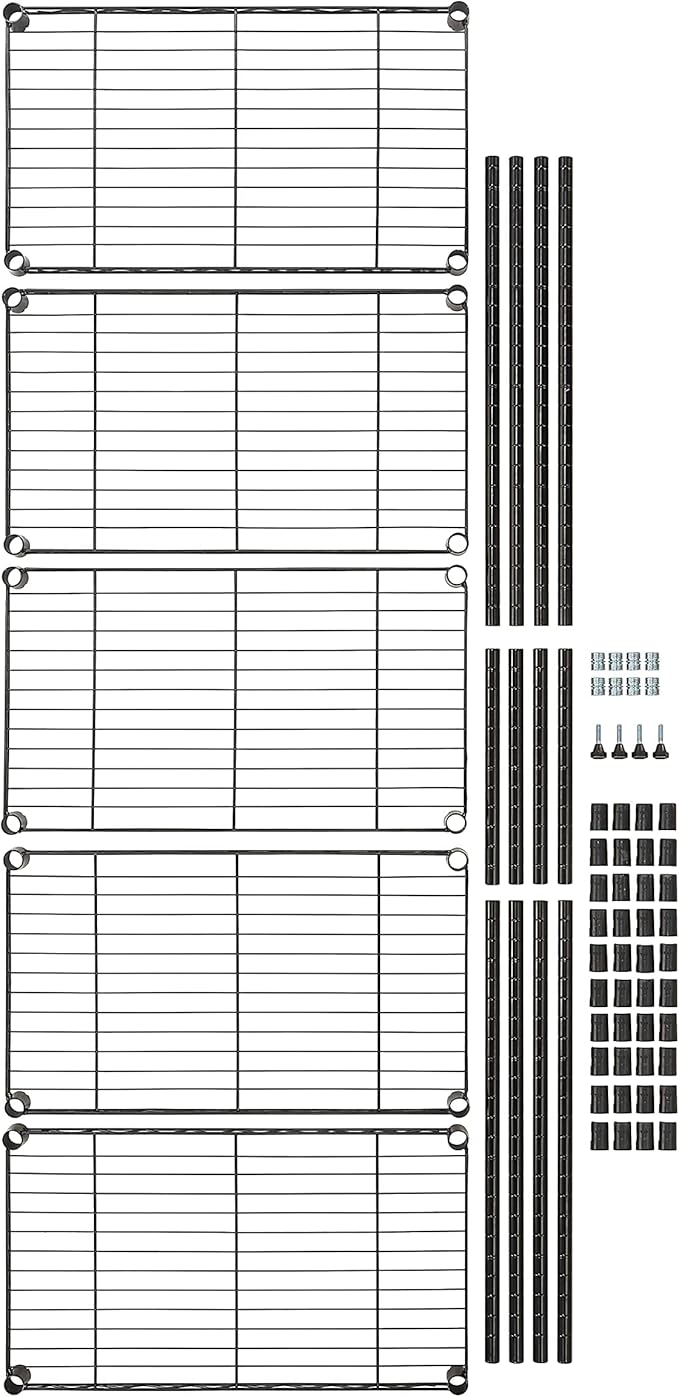 Amazon Basics 5-Shelf Multipurpose Adjustable Sturdy Steel Storage Shelving Unit, Easy Assembly, 13.4" D x 23.2"W x 60"H, Black