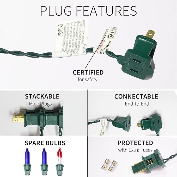 100LIGHTS BLUE Extra-Bright With End Connectors Christmas Decorative Lights 5.98m UL Certified Mini String Light Set Waterproof for Home Garden Holiday Christmas Tree Party Patio Decor Wedding