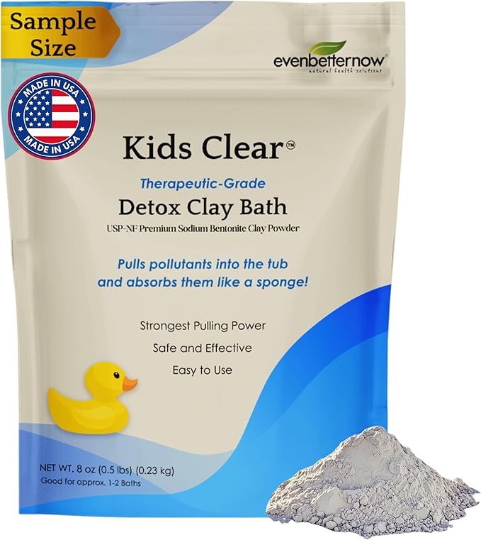 Kids Clear Detox Clay Bath, 100% Pure Sodium Bentonite - Cleansing and Purifying, by -Evenbetternow LLC – 0.5 lb (8 oz) Sample/Trial Size