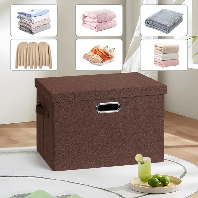 Large 17" 36 Quart Collapsible Stackable Storage Bins with Lids, 3 Packs Dark red Foldable Fabric Closet Storage Boxes with Lids, Heavy-duty Linen Cube Baskets(17x12x11)