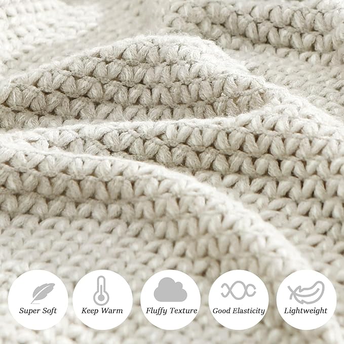 Blagic Grey and White Knit Throw Blanket with Tassel Home Decor Blanket Holiday Throw Wrap Shawl Scarf, Lightweight Soft Cozy Warm Fluffy, Wheat Textured, 60" W x 80" L