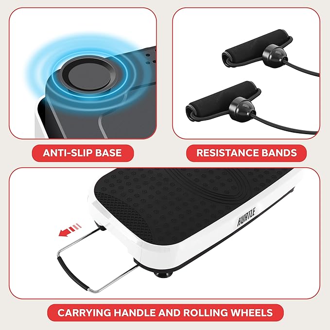 Hurtle Fitness Vibration Platform Machine - Home Gym Whole Body Shaker Exercise Machine Workout Trainer Fast Weight Loss w/Resistance Bands Easy Carry Wheel Remote Adjustable Speed