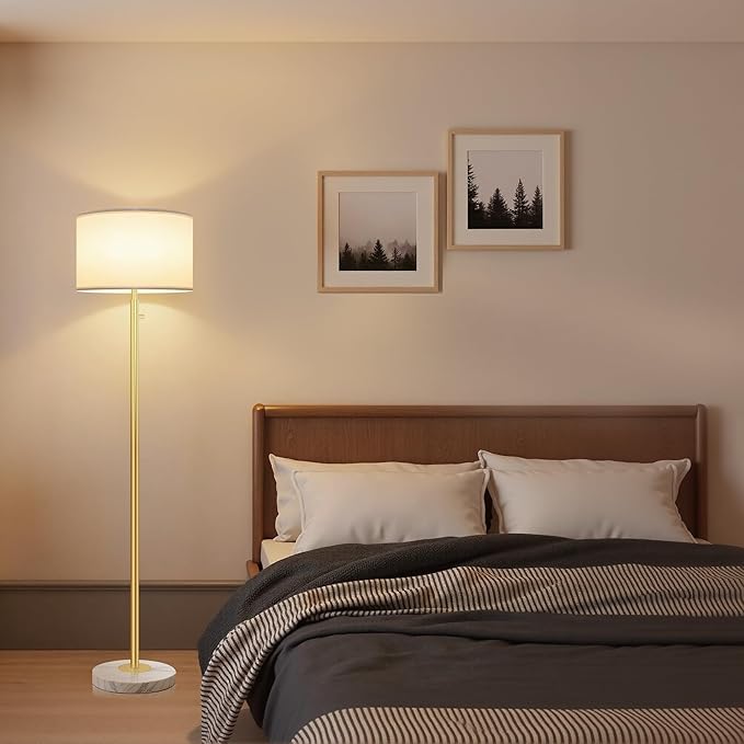 Floor Lamp for Living Room,Dimmable Gold Floor Lamp,Modern Standing Lamp with Marble Base,Tall Standing Lamp for Bedroom, Reading,Office & Kids' Room,LED Bulb Included(Gold)