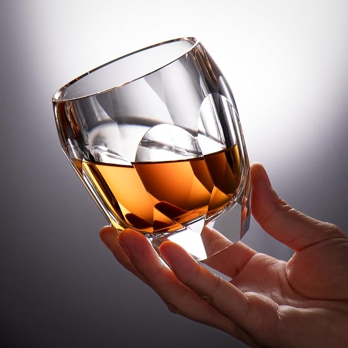 KAMMAK Crystal Whiskey Glasses Set of 2, Luxury 7.44oz Old Fashioned Glasses Stemless, Handcrafted Cocktail Glasses, Hand Blown Scotch Cup for Women, Men Gift for Bourbon Barware, Home Bar