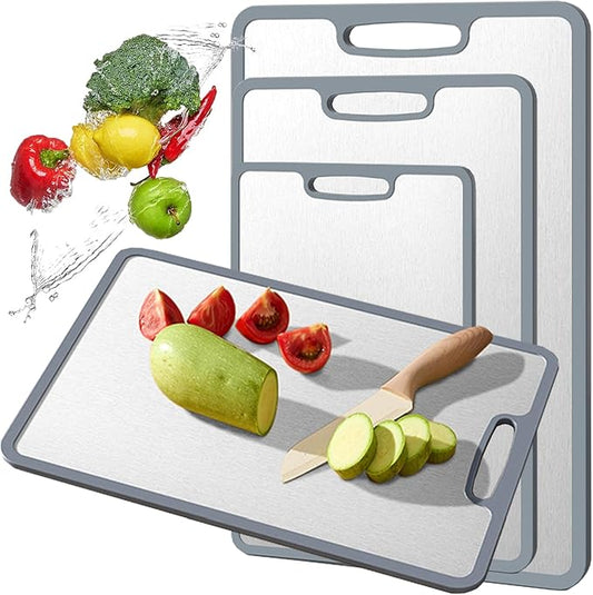 Titanium Cutting Board Double-sided non-slip silicone edging Pure Titanium Cutting Boards for Kitchen - Double-Sided Food-Grade Chopping Board Non-Stick Durable and easy to clean (Small)
