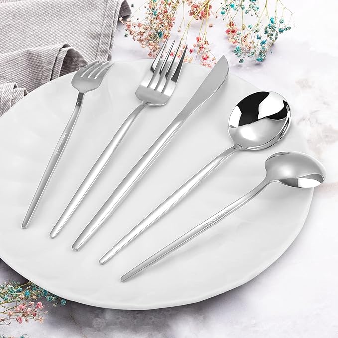 Silverware Set, KassKa 40 Pieces Flatware Cutlery Set, Stainless Steel Utensils Set Spoon Fork Knives Set for Home Restaurant and Kitchen, Mirror Polished Finished, Service for 8