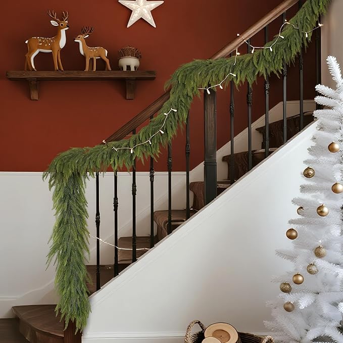 5FT Christmas Norfolk Pine Garland -1PCS, Artificial Pine Needles Garlands Faux Greenery Fake Garland for Holiday Fireplace,Table,Window,Stairs,Mante,Indoor Outdoor Decor