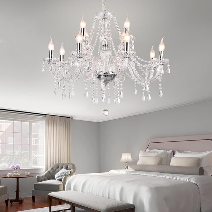 Modern Elegant 15 Lights K9 Crystal Glass Chandelier Pendant Ceiling Lighting European Style for Dining Living Room Bedroom Transparent,15 E12 Bulbs Required