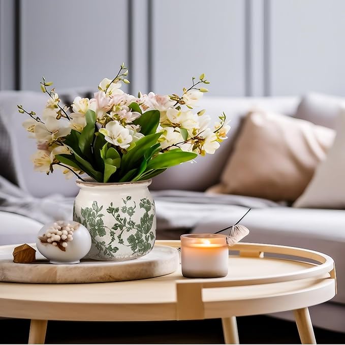 Vintage Planter Large Ceramic Plants Pot Beige Green Vintage Floral Ice Crack Cottage Scroll Vase Flower Vase Pot Indoor Plants Home Kitchen Decor Farmhouse Antique Decorative Gifts