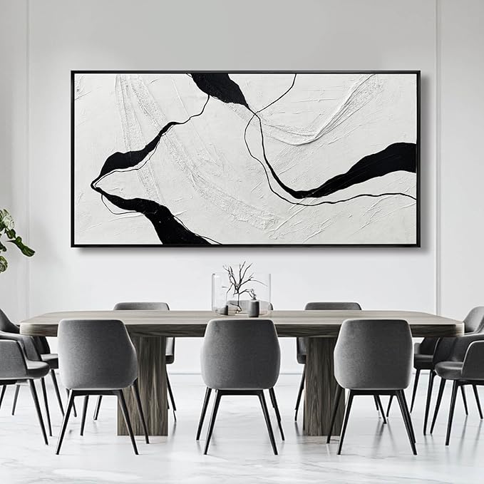Large Framed Abstract Wall Art 29"x58" Black and White Contemporary Line Canvas Neutral Wall Decor for Modern Living Room Office Bedroom