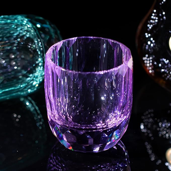 KAMMAK Crystal Whiskey Glasses Set of 2, 7oz Old Fashioned Glasses Stemless, Hand Blown Colored Cocktail Glasses, Engagement Gifts for Couples, Women, Men