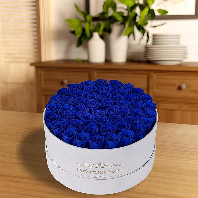 50 Piece Roses in a Velvet Box, Flowers for Delivery, Presereved Flowers Birthday Gifts for Women Mom and Wife (Royal Blue)