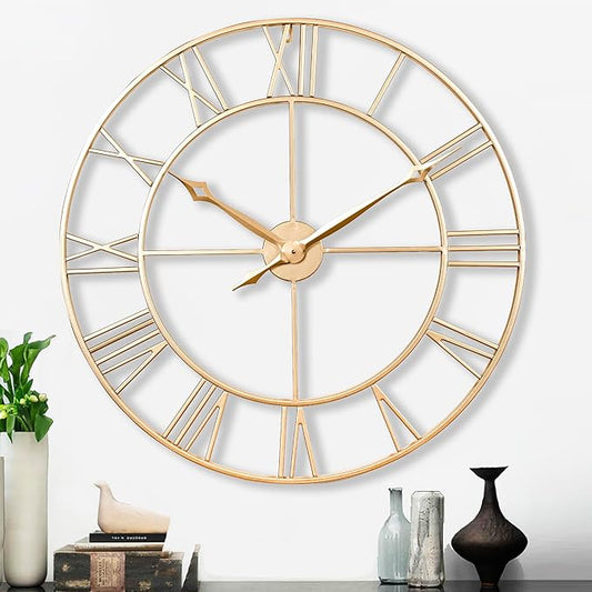 CLXEAST 30 Inch Wall Clock,Large Champagne Gold Metal Roman Numeral Wall Clock, Modern Wall Clocks for Living Room Decor,House Warming Gifts New Home