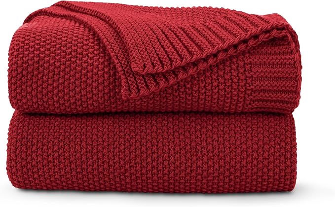 CozeCube Christmas Red Throw Blanket for Couch, Soft Cozy Cable Knit Throw for Bed Sofa Living Room, Lightweight Warm Decorative Farmhouse Christmas Blanket, 60"x80", Red