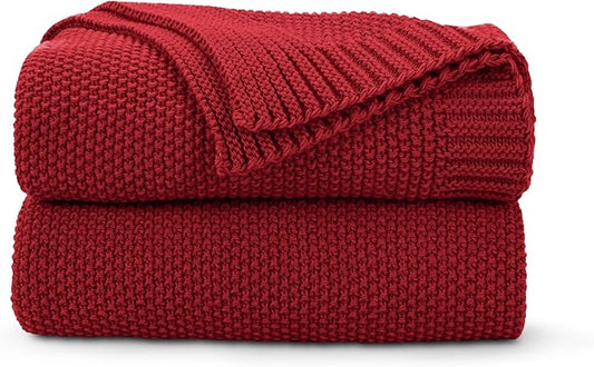 CozeCube Christmas Red Throw Blanket for Couch, Soft Cozy Cable Knit Throw for Bed Sofa Living Room, Lightweight Warm Decorative Farmhouse Christmas Blanket, 60"x80", Red