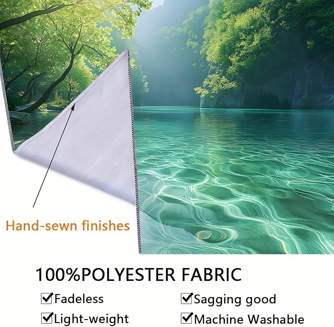 BSFHH Nature Tapestry Forest Tree Sea Cave Wall Hanging, Stream Through Rainforest Landscape Wall Art Tapestry for Bedroom Living room (Lake View, 90"×70", Unframed)