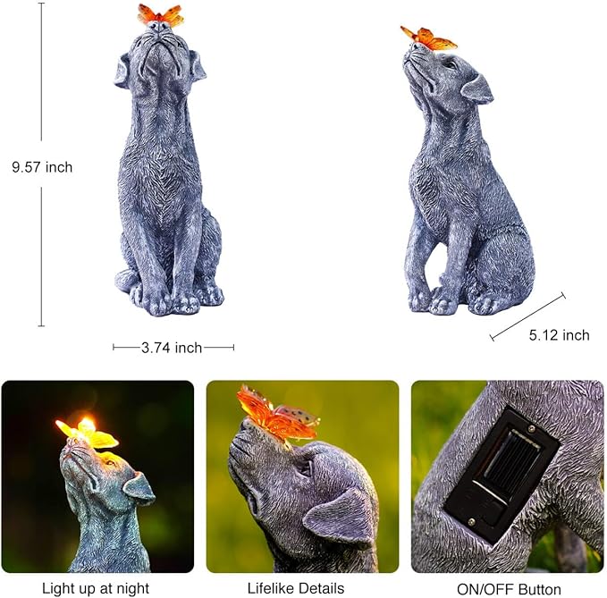 Goodeco Dog Statue with Butterfly - Ideal Gifts for Dad, Mom or Birthdays, Beautifully Crafted Outdoor Decorations to Wow Your Guests