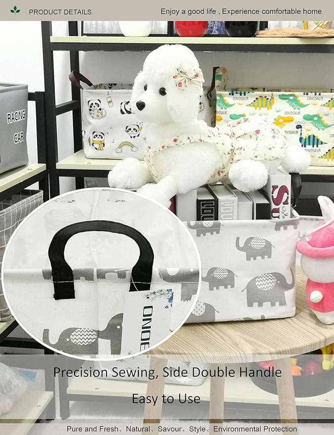 Rectangular Folding Laundry Basket, waterproof Canvas Basket,gift basket,Suitable for children's room,Office,Clothes,Toys Storage (Grey Elephant)