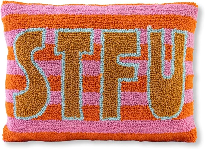 FURBISH Hook Decorative Throw Pillow - STFU - 12"x16" - Small Embroidered Designer Pillow for Living Room, Couch, Sofa, Chair & Bed - Eclectic Home Decor