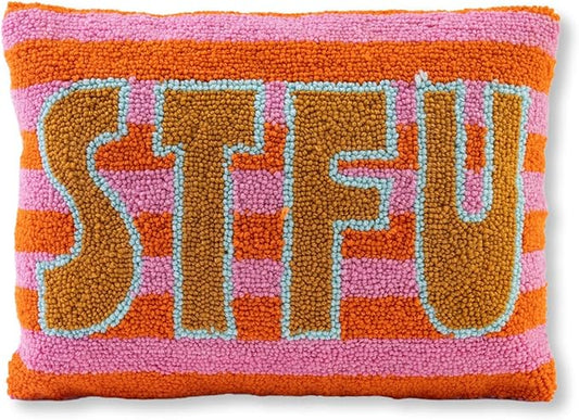 FURBISH Hook Decorative Throw Pillow - STFU - 12"x16" - Small Embroidered Designer Pillow for Living Room, Couch, Sofa, Chair & Bed - Eclectic Home Decor