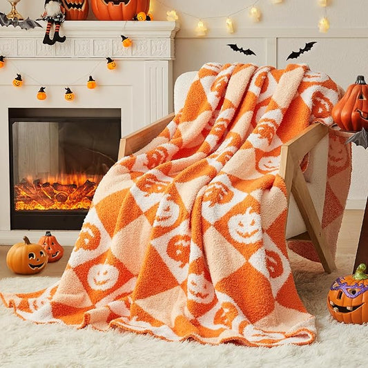 CYMULA Halloween Knit Throw Blanket - Pumpkin Blanket for Couch, Soft Cozy Lightweight Fluffy Blanket for Fall Decor, 60"x80"