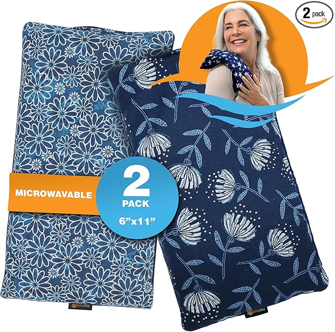 SunnyBay Small Microwave Heating Pad, Microwavable Versatile Heated Neck and Shoulder Wrap for Back Pain and More, Moist Heat Cotton-Fleece Pad, 6x11 Inches, Whispy and Royal Flower, Pack of 2