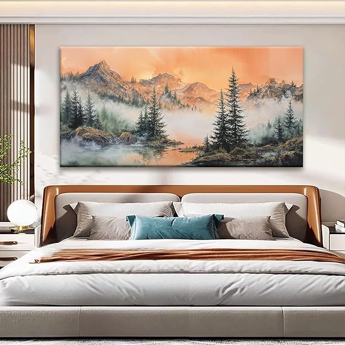 Mountain Wall Art For Living Room Large Size Canvas Art Wall Decor For Office Modern Bedroom Decorations Forest River Landscape Pictures Paintings Artwork Wall Mural Aesthetic Artwork 29 X 58 In