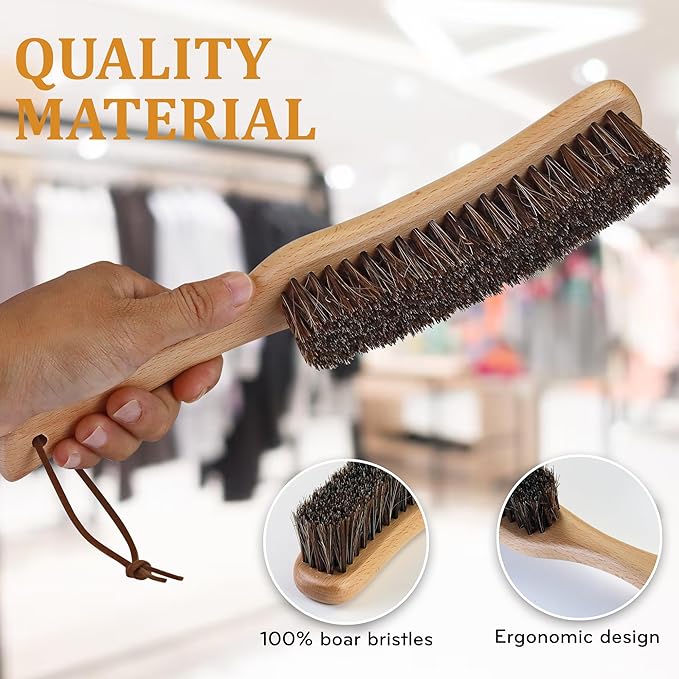 Lint Brush for Clothes with 100% Soft Horse Hair Bristle, Large Beech Wood Handle, Lint Remover for Hat, Pet Hair, Suits, Cashmere, Wool, Velvet, Suede, Shoe