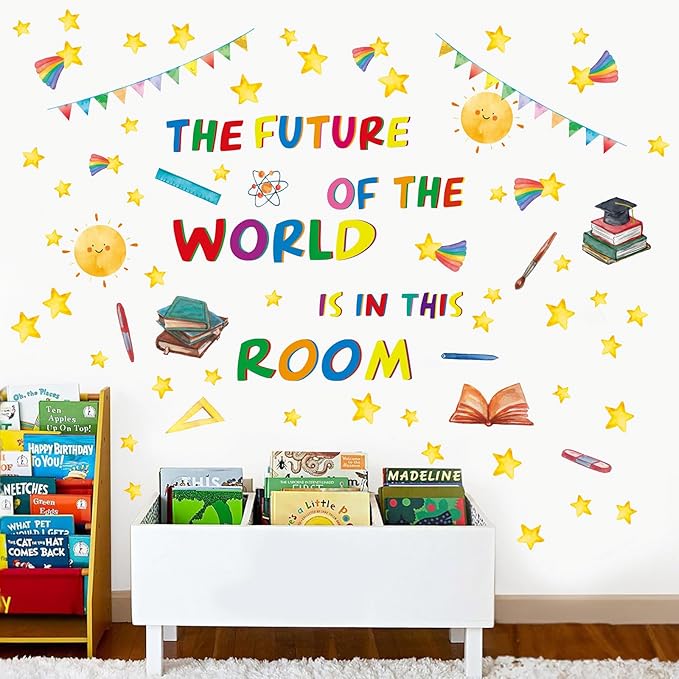 Colorful Inspirational Quote Wall Decals,The Future of The World is in This Room Stickers,Positive Classroom Wall Decals,Motivational Window Sticker for Classroom School Room Playroom Nursery