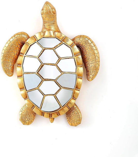 Vintage Wall Sculpture Animals Turtle Mirrors - Gold Resin Glass Wall Decor, Perfect for Victorian and European Themed Homes