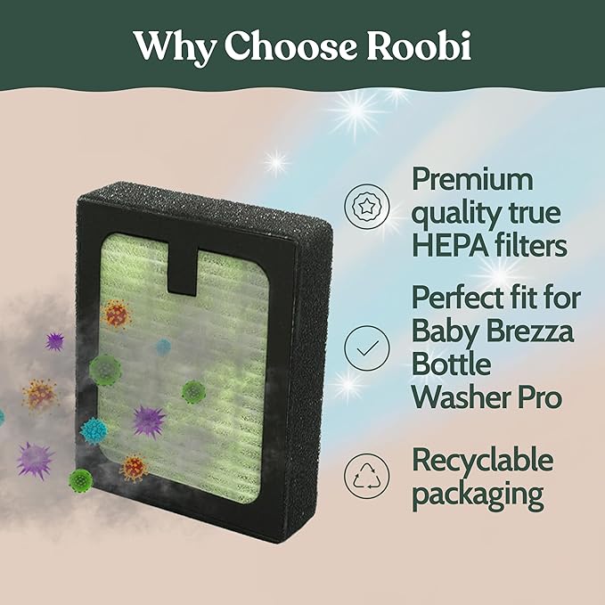 Roobi Hepa Filters Compatible with Baby Brezza. Specially Formulated for Washer Pro. 4 Carbon Neutral Replacement Pack.