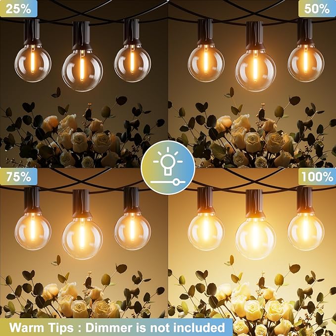 Bomcosy Outdoor String Lights,25 FT LED String Lights for Outside with Shatterproof Dimmable 12+1 Bulbs,Waterproof Connectable Outdoor Lights for Deck,Garden,Backyard,Balcony,Porch,Patio