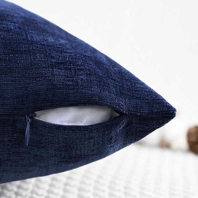 CaliTime Throw Pillow Covers Decorative 22 X 22 Inches Pack of 2 Cozy Chenille Cushion Cases for Couch Sofa Bed Living Room Home Navy Blue