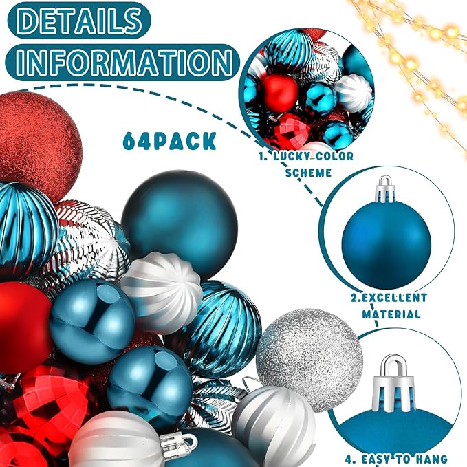 64 Pcs 4th of July Patriotic Ball Ornaments Bulk Red White Blue Ornament 1. 6 1. 97 2. 4 Inch Independence Day Baubles Fourth of July Decorations for Tree Home Wreath Decor